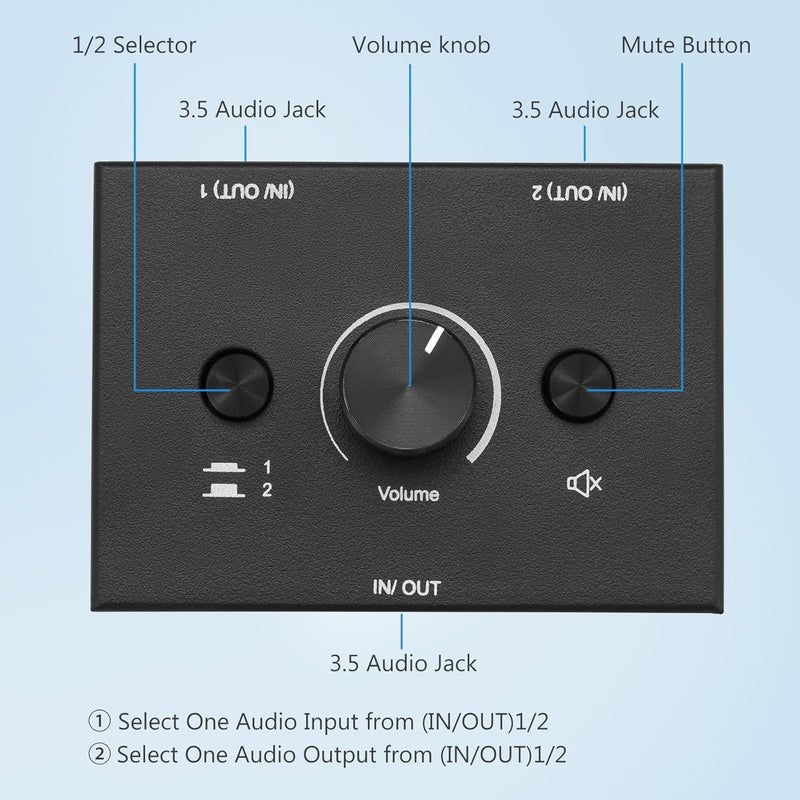 Zeroffi 3.5mm Stereo Audio Switch Audio Switcher Passive Speaker Headphone Manual Selector Splitter Box Audio Sharing - Image 2
